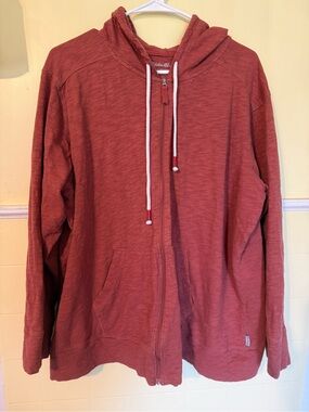 Eddie Bauer Brick Red Light Weight Full-Zip Hooded Sweatshirt